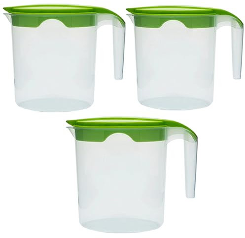 1 Litre Plastic Jug with Lid for Milk Water Juice & More (Green, 3)