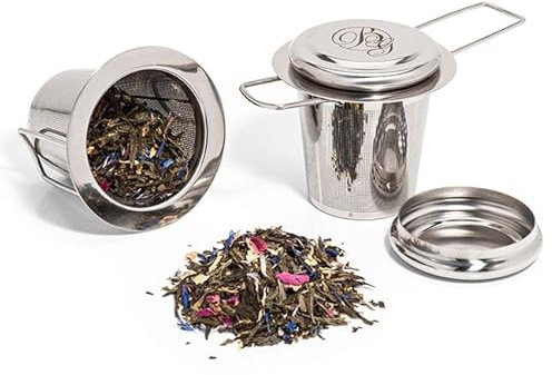 BOOMERS GOURMET – Premium Teesieb aus Edelstahl 304 mit Deckel – Teefilter für losen Tee – Teeei für Tassen und Teekannen – Tee Zubehör – Tea Strainer – 2 Stück