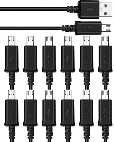 tekSonic [12-Pack Micro USB Cable Multi Pack Bulk Lot - 1 M/3.3 ft Charging, Data Sync Fast Micro USB to USB A Cord for Samsung Galaxy S7 S6 Edge J7 S5,Note 5 4,LG 4 K40 K20,Kindle,PS4,Xbox,Tablet