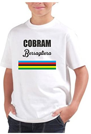 T-Shirt Bambino Ragazzo Cotone Basic Super vestibilità Top qualità - Cobram Bersagliera - Coppa Cobram - novità Fashion Humor Made in Italy (Bianco, 3-4)