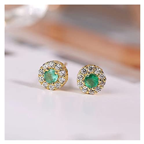 WKXCTS Trendy 925 Sterling Silber Runde Natürliche Smaragd Saphir Ohrstecker for Frauen S925 Schmuck Smaragd Edelstein Ohrringe Geschenk Ohrringe (Gem Color : Natural Emerald)