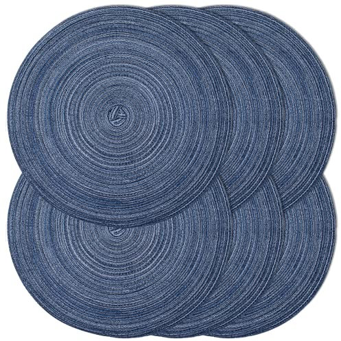 Noctiflorous Set di 6 tovagliette rotonde da 38 cm, resistenti al calore, per interni ed esterni, antiscivolo, per tavolo da pranzo (blu, 6)