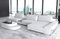 Ecksofa Bari in Leder Designersofa mit LED-Beleuchtung und Ottomane Ledersofa mit Kopfstützen Couch L Form (Ottomane rechts (auf Sofa blickend), Weiss)