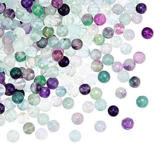 OLYCRAFT Acerca de 200 cuentas de fluorita natural de 4 mm coloridas redondas flojas piedras preciosas piedras energéticas para pulsera collar fabricación de joyas