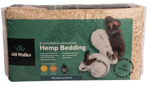 All Walks | Hemp Bedding for Small Animals 18.5L (3.7 LBS) | Low Dust, Odor Control, Highly Absorbent, Natural Cage Bedding for Rabbits, Hamsters, Guinea Pigs, Birds, and More