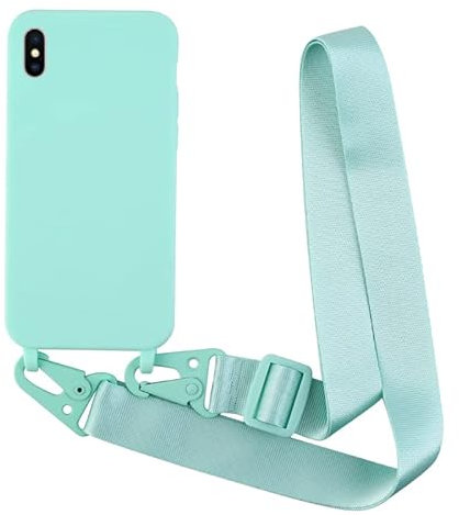 Leather Armor Handykette Hülle für iPhone XS Max mit Band Halsband Lanyard (abnehmbar) Handyhülle,Handyhülle mit Verstellbarer Lanyard,Stoßfest Silikonhülle Handykette Handyhülle .-Türkis