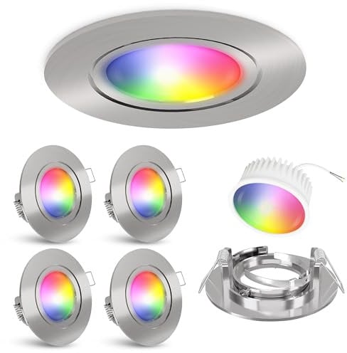 linovum 4er WLAN Einbauleuchten Set mit tauschbaren RGB LED Modul Smart - kompatibel mit Alexa & Google - Smarthome Spot silber rund