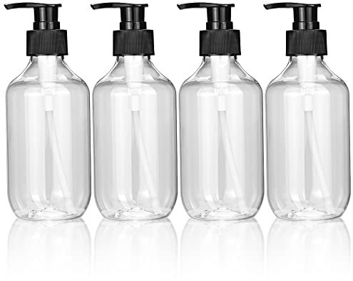 Leere Pumpflaschen, 300 ml Nachfüllbare Flasche für Kochsoßen, Flüssigseifenspender, Nachfüllbarer Behälter für Kochsoßen, ätherische Öle, Lotionen, Seife, Bio-Schönheitsprodukte (4Pcs Transparent)