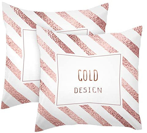 Gold Rose Texture Striped 2 Pack Square Throw Pillow Covers Decorative Soft Velvet Pillowcase for Couch Sofa Bed Car Living Room, 40x40cm