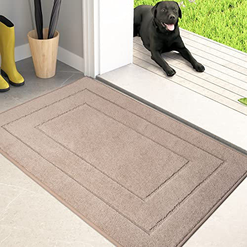 PURRUGS Dirt Trapper Door Mat 20 x 31.5, Non-Slip/Skid Machine Washable Entryway Rug, Dog Doormat, Super Absorbent Welcome Mat for Muddy Wet Shoes and Paws, Beige