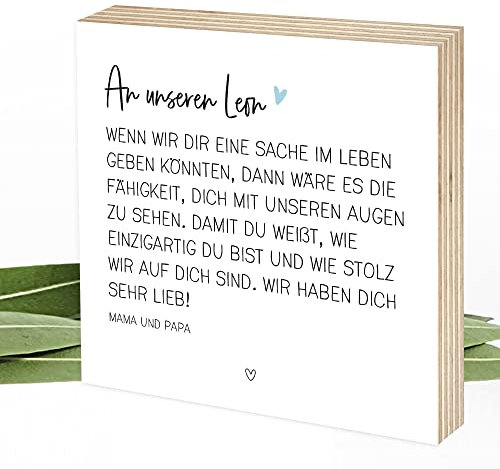 Wunderpixel® personalisiertes Holzbild Du bist einzigartig - Geschenk-Idee von Eltern für Sohn zum Auszug, Geburtstag, Abitur, Studium - Deko mit persönlichen Worten 15x15x2cm - personalisierbar
