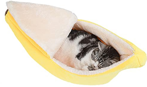 Wnvivi Katzenbett in Bananenform, weiches Plüsch-Katzen-Hundebett, niedlich, waschbar, Bananen-Hundebett, Haustierbett für Kätzchen, Welpen, Kaninchen, 65 cm