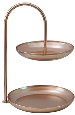 Doppellagiges Obsttablett, Eisen 2 Etagen Süßigkeiten Dessert Tablett Kuchenteller Haushalt Nachmittagstee Snackständer für Obst Snacks Kuchen (Roségold)