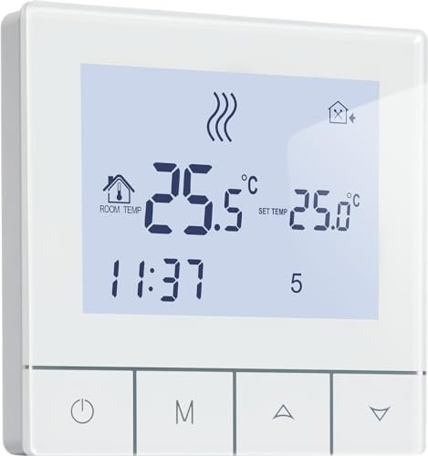Thermostat Fussbodenheizung Wasser, Beok Thermostat Heizung Digital Raumthermostat Fußbodenheizung Programmierbar Wandthermostat 230v, 3A TDS75-WP Weiß Non-WiFi