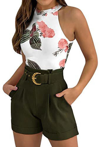 Anzug Damen Elegant 3 Teiler Sommer Top Und Shorts Und Gürtel Set Bussiness Outfit Sexy Kurz Bekleidung Hosenanzug Slim Fit Streetwear Blazer Anzüge Kombi