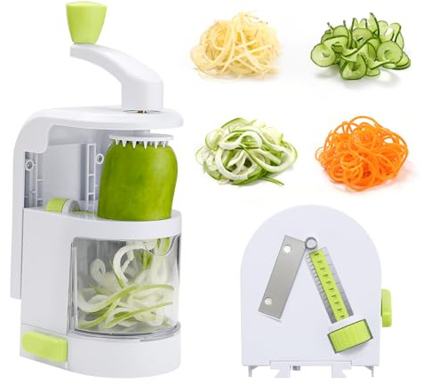 Vegetable Spiralizer Slicer, 4 in 1 Rotating Blades Veggie Spiralizer | Stainless Steel Blade, Zucchini Spiral Noodle Maker with Strong Suction Cup, Spiral Slicer Blade for Veggie Spaghetti Paste