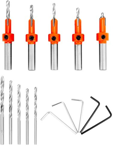 QWORK® 5 piezas juego de brocas para avellanador, con brocas reemplazables y llaves Allen, 8 mm