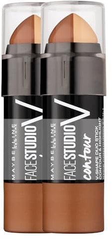 Maybelline New York Doppelpack Konturstift mit Highlighter und Bronzer zum Betonen der Gesichtszüge, Face Studio Contour Duo-Stick, Medium, 2 Stück