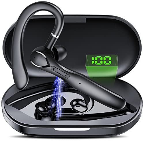 CASCHO Oreillette Bluetooth V5.3 sans Fil avec Boîtier de Chargement à Affichage LED, Durée de Lecture de 100 H, avec Microphone Antibruit, Oreillette Bluetooth pour la Conduite/Le Travail/Le Bureau