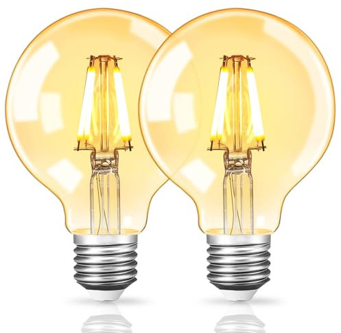 EYLM LED Lampadina Vintage Edison, Lampadina Vintage E27 Dimmerabile 4W 2700K Bianco Caldo per un'illuminazione Nostalgica e Retrò nel Bar di Casa, Forma a Globo (G80) (2)