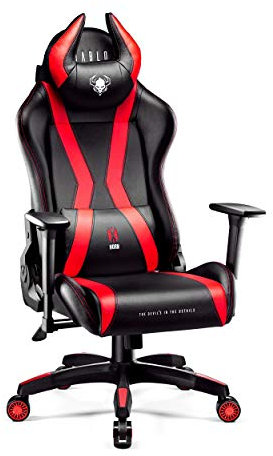 Diablo X-Horn 2.0 Gaming Stuhl Bürostuhl | Personalisiertes Nackenkissen | Verstellbare Rücken-, Sitz- und Armlehnen | Nacken-/Lendenkissen | Kunstlederpolsterung | Normal (L) | Schwarz-Rot