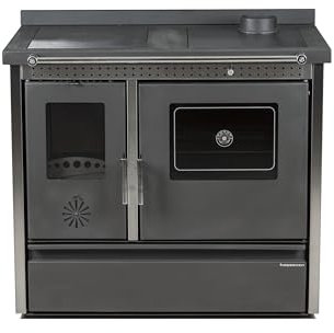 Hosseven 4050 Lotus Inox Küchenofen, 11,16 kW, EEK A+, Backfach und Herdplatte, Schwedenofen, Kaminofen, Holzofen,BImSchV 2 (Anthrazit)