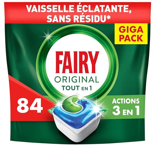 Fairy Original Tablettes Lave-vaisselle All In One, Regular, 84 Capsules, Efficaces Même Sur La Graisse Incrustée, Protège le Verre Et L'Argent