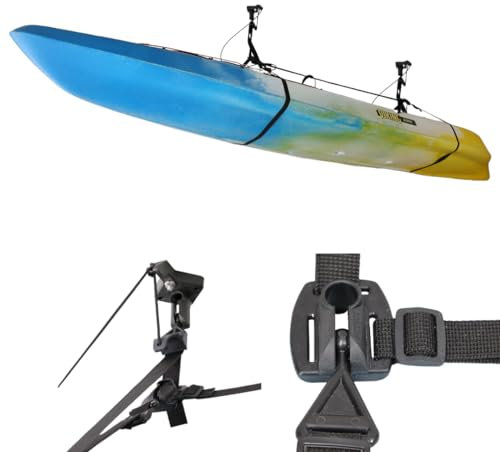 Akuna Quickfit New Desgin for 2024 Ceiling Hoist Kayak Storage System for Fishing Kayaks, Kayaks, Canoes, Ladders, Bikes + More Easy Lifting + Heavy Duty Storage Holds 100 lbs at up to 12 ft.