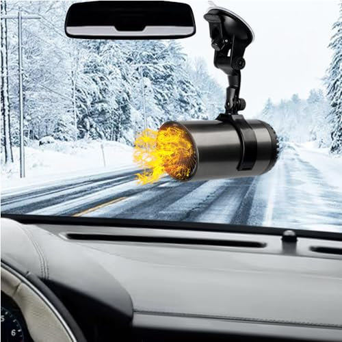 Riloer 24V 150W 10A Dégivreur de Chauffage de Voiture, Dégivreur de Pare-Brise Portable Rotatif à 180°, pour Remorque de Voiture SUV Camion RV, Gris Argent avec stent USB