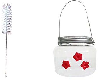 PENGYONBR Mason Jar Hummingbird Feeder for Outdoors Hanging Transparent Plastic Hummingbird Water Feeders with 3 Red Flower Water Spout 16.9oz Small Bird Water Dispenser for Garden Backyard /1267