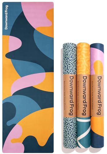 Downward Frog Printed Yoga Mat for Hot Yoga, Bikram, Thick Fitness & Pilates Mat for Comfort - Eco Natural Rubber, Vegan, Microfibre Towel Surface, Exercise Equipment & Meditation -Splobby 4mm