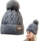 BNOYONERAS Bommelmütze Damen Mütze Winter Warme Strickmütze Damen-Strickmütze Damen Winter Mütze Wintermütze mit Bommel Slouch Grobstrick Mit Innenfutter Beanie Mütze Damen Wintermütze (Dunkelgrau)