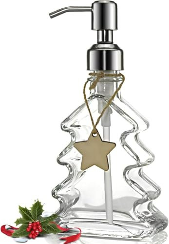 Unique Design Christmas Tree Soap Dispenser with 304 Rust Proof Stainless Steel Pump, Xmas Decorative Bathroom Soap Dispenser Great for Xmas Decor, Hand Soap, Dish Soap