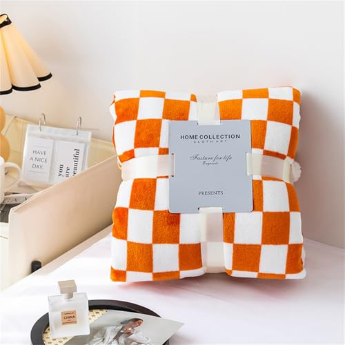 Highdi Kuscheldecke Flauschig, Schachbrett Winterdecke Warme Wohndecke Flauschige Decke Couchdecke Überwurf Fleecedecke als Tagesdecke Sofadecke Bett oder Sofaüberwurf Blanket (130 * 150CM,Orange)