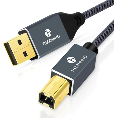 Thzzhnno Cable de Impresora USB 3M, Cable USB A a USB B, USB 2.0 Tipo A Macho a B Macho Cable escáner para HP, Dell, Epson, Xerox, Lexmark, Brother, Canon, Samsung, Piano y más