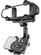 ipow Soporte para teléfono de coche para espejo retrovisor 360 ° giratorio y retráctil, diseño antivibración con fijación de 4 ángulos, universal para todos los smartphones y espejos de coche