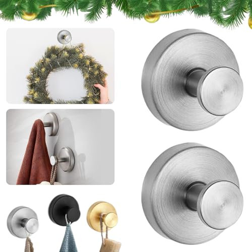 Lot de 2 crochets à ventouse en acier inoxydable étanches pour salle de bain, ventouses avec crochets, crochets à ventouse améliorés pour salle de bain (argenté)