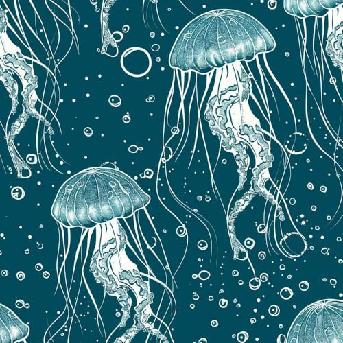 JIAOQSS Selbstklebende Tapete Qualle Cyan Handzeichnung Mustertapete Selbstklebend Vinyl Möbelfolie Wohnzimmer Schlafzimmer Klebetapete Möbel Kabinett Decor