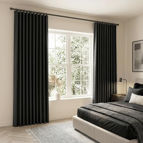 SHINELAND Dicke Thermo-Fenster-isolierte Vorhänge für den Winter, Schwarze Verdunkelungsvorhänge, 183 cm lang, für Schlafzimmer, Wohnzimmer, Trennwand, Raumverdunkelungsvorhänge, 206 cm Länge, 2