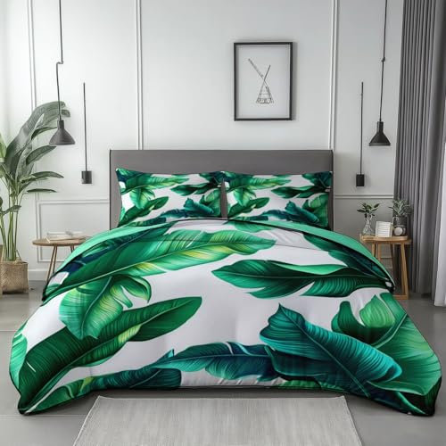 Completo letto reversibile con copripiumino e federe fantasia Semplice Foglia Di Banano Set di decorazioni per la stanza degli adolescenti 200 x 200 cm Verde Chiaro