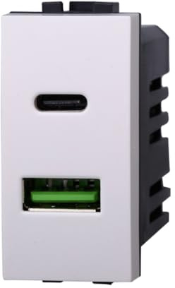 1 module double prise USB 2.0 type A et 3.1 type C, blanc, compatible avec Bticino Living, 2 prises USB à 5 VDC 2,1 A, modules et fruits 100 % compatibles, matériaux de haute qualité