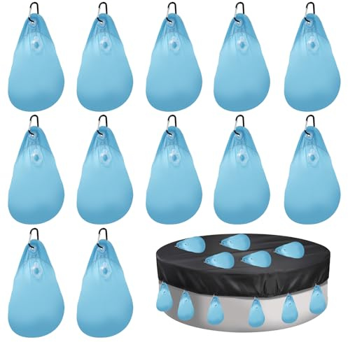 12 Stück Poolabdeckung Gewichte Wassersack, 23x34 cm Pool Wandtaschen, Verdicktes PE Poolabdeckung Gewichte Hängetaschen mit 8 Schnallen, Winter Pool Abdeckplane Beschwerungssack, Pool Wasserbeutel