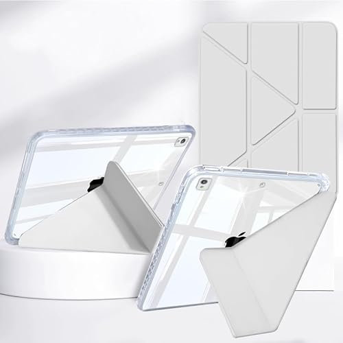Rosbtib Funda para iPad 9/8/7 Generación Modelo 2021/2020/2019 10.2 Pulgadas, Soporte Plegable abatible Multi-View, Panel Trasero Transparente con Soporte para bolígrafo, Gris