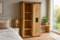SAM Kleiderschrank Libro, Akazienholz massiv + naturfarben, Kleiderschrank mit Holzschiebetür, 3 Schubladen, Kleiderstange & 7 offene Fächer, Griffe & Reling aus Eisen, 100 x 175 x 45 cm