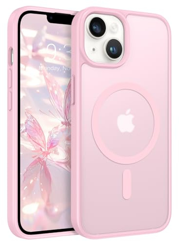 ROUMAYMAY Coque pour iPhone 15 Plus, Magnétique Fort [Compatible avec MagSafe] Mat Lisse Translucide Protection de Qualité Fine Mate Coque de Téléphone Aimanté pour iPhone 15 Plus Rose