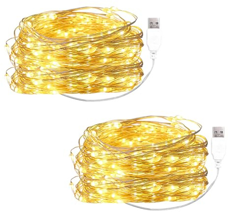 ENLACE 2 Stück LED Lichterkette mit USB, 3M 30 LED Kupferdraht Lichterkette | Warmweiß Micro Silberdraht Lichterketten für Weihnachten Party Halloween Hochzeit Innen Deko