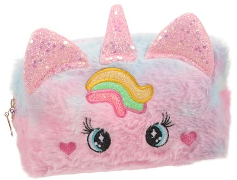 Trousse Trucchi Ragazza Personalizzata Unicorno Rosa in Peluche | Trousse per Ragazza 12 Anni, Borsa da Viaggio per Cosmetici Interno Spazioso, Portatile