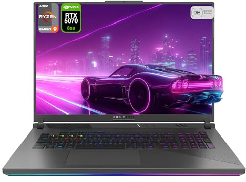 ASUS ROG Strix G18 Gaming Laptop, AMD Ryzen 9-8940HX, 64 GB DDR5 RAM, 2 TB PCIe SSD, 18 WUXGA (1920x1200) Display, Nvidia GeForce RTX 5070 Graphics, RGB QWERTZ Tastatur, Windows 11 Home, Grau