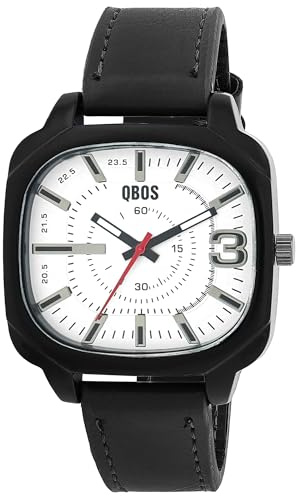 QBOS Herren Armbanduhr aus Kunstleder in Schwarz, in Einer Länge von 24 cm, Klassisches Design für jeden Mann