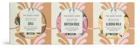 Body Butter Trio Gift Set, 3-Piece Full-Size Body Care, 3 x 60ml | (Worth £21) Shea, Almond Milk and British Rose Body Moisturisers for Dry to Sensitive Skin, Nourishing Care, by The Body Shop
